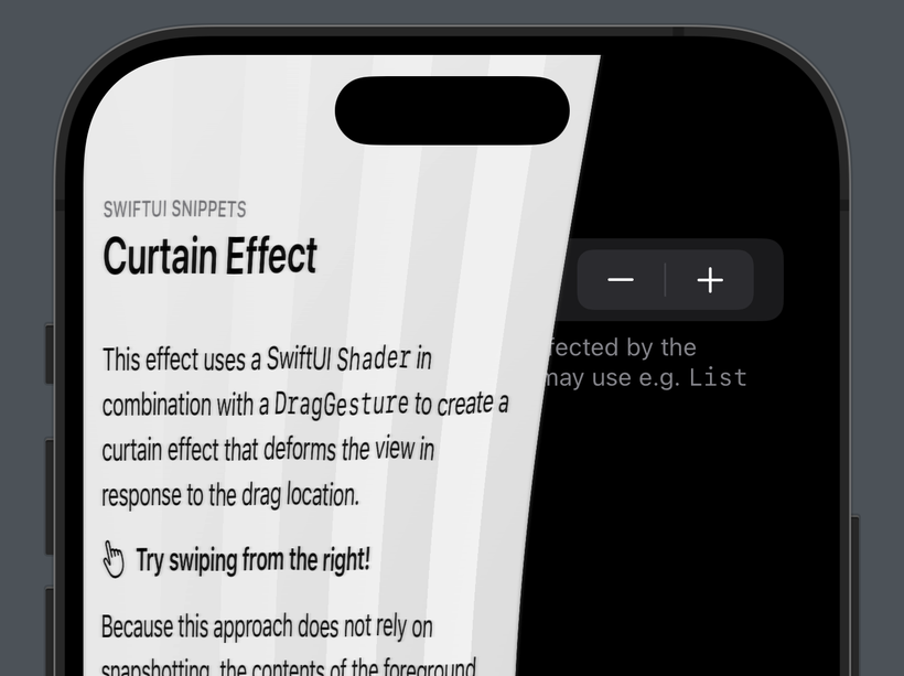 A screenshot of the Curtain Effect demo, showing a curtain of folded content being dragged aside to reveal what's underneath.